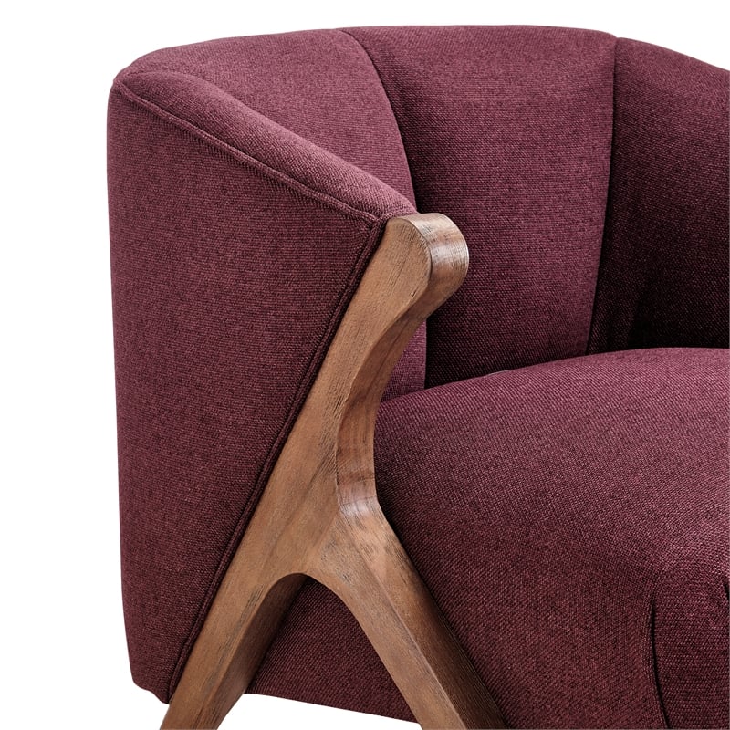 New Pacific Direct Florence Fabric Accent Chair Brown Legs in Havana Maroon