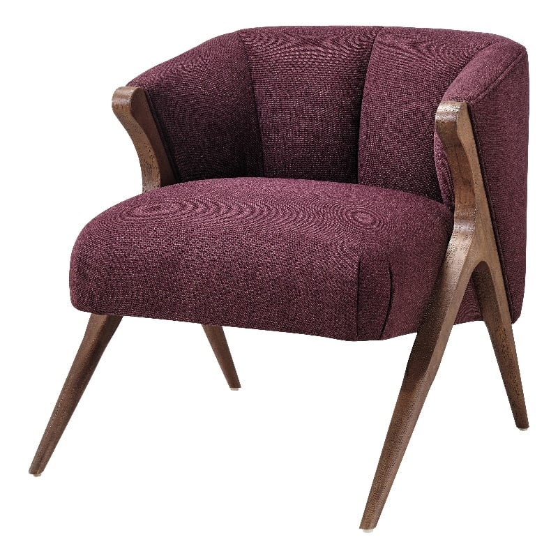 New Pacific Direct Florence Fabric Accent Chair Brown Legs in Havana Maroon