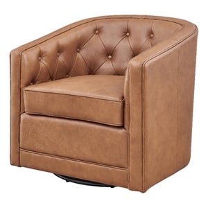 NPD Furniture Walsh 19&quot Top Grain Leather Swivel Accent Arm Chair in Brown