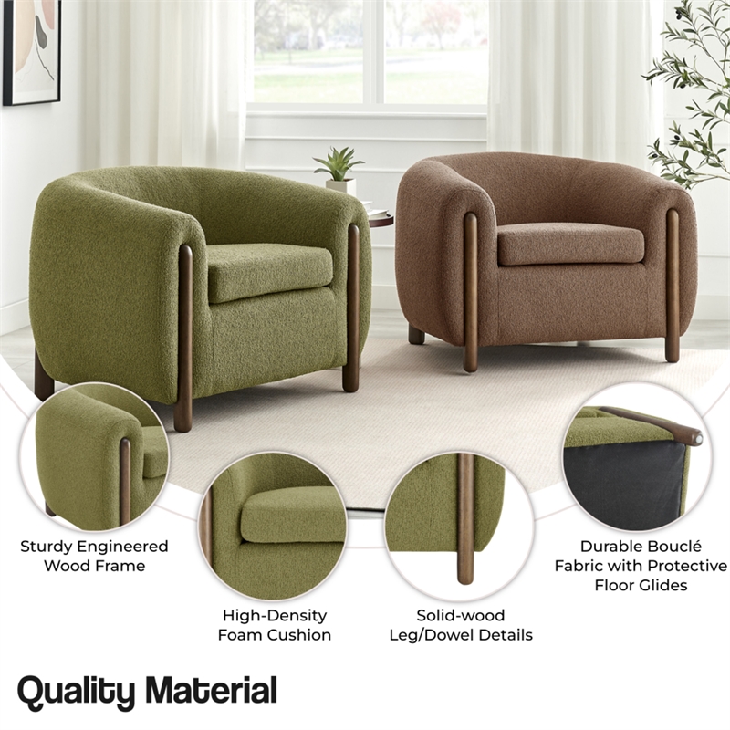 New Pacific Direct Cordelia Boucle Accent Arm Chair in Palladian Green