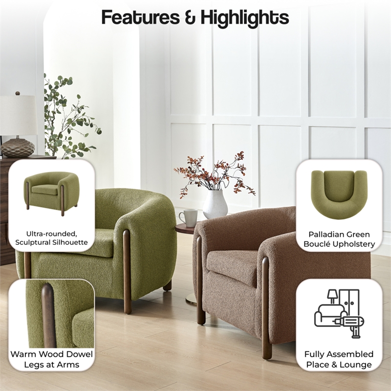 New Pacific Direct Cordelia Boucle Accent Arm Chair in Palladian Green