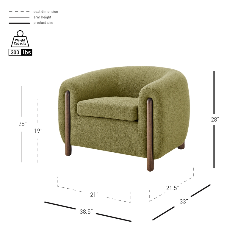 New Pacific Direct Cordelia Boucle Accent Arm Chair in Palladian Green