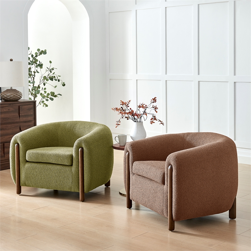 New Pacific Direct Cordelia Boucle Accent Arm Chair in Palladian Green