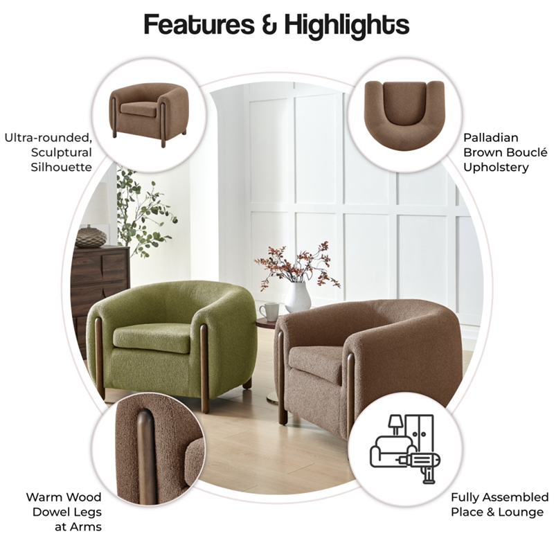 New Pacific Direct Cordelia Boucle Accent Arm Chair in Palladian Brown