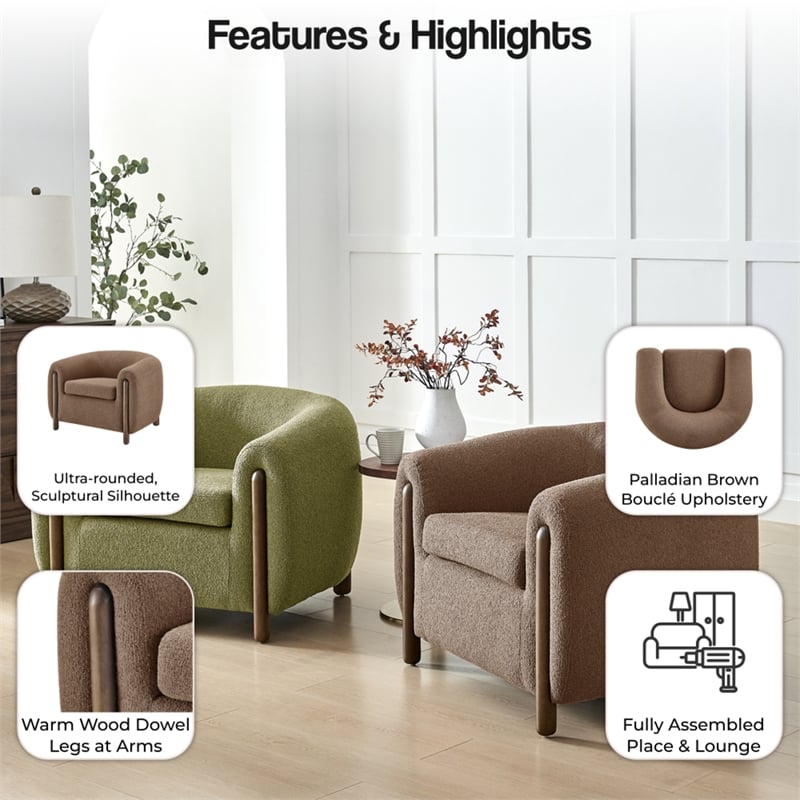 New Pacific Direct Cordelia Boucle Accent Arm Chair in Palladian Brown