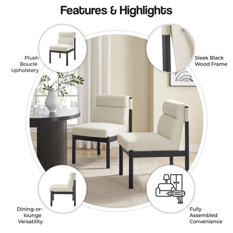 NPD Furniture Micah Boucle Dining Side Chair Black Frame in Palladian Beige
