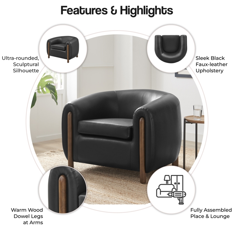 New Pacific Direct Cordelia Faux Leather Accent Arm Chair in Black