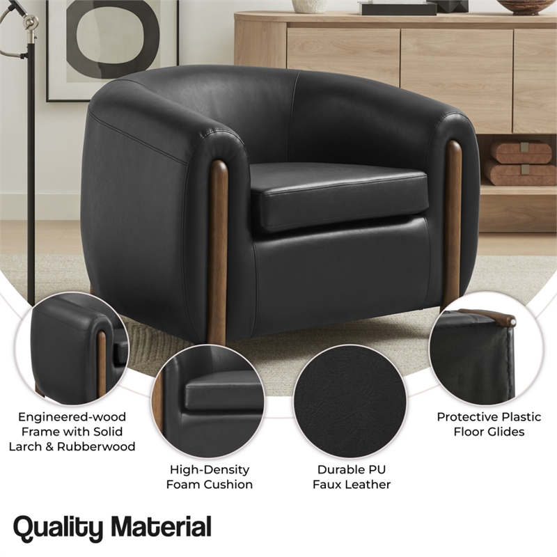 New Pacific Direct Cordelia Faux Leather Accent Arm Chair in Black