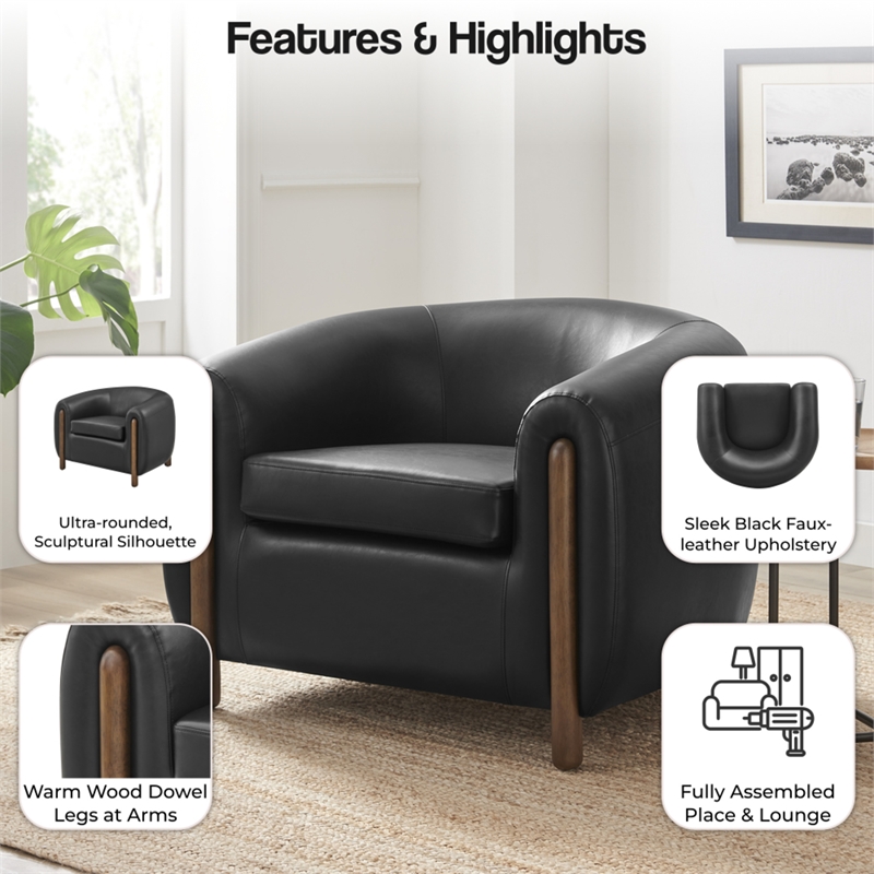 New Pacific Direct Cordelia Faux Leather Accent Arm Chair in Black