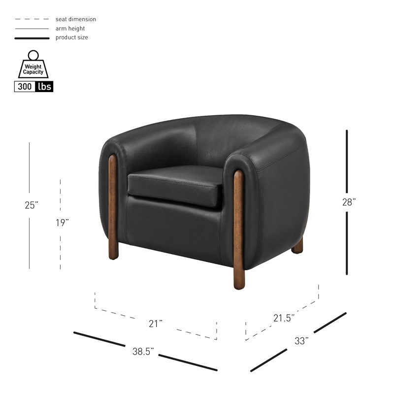 New Pacific Direct Cordelia Faux Leather Accent Arm Chair in Black