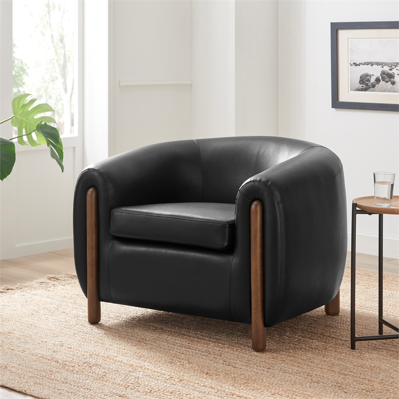 New Pacific Direct Cordelia Faux Leather Accent Arm Chair in Black