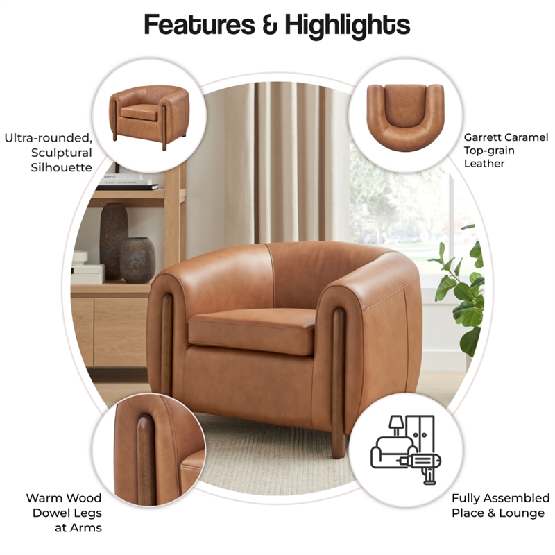 New Pacific Direct Cordelia Top Grain Leather Accent Arm Chair in Brown