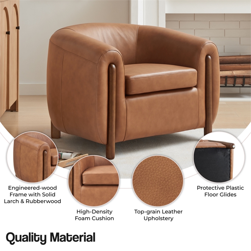 New Pacific Direct Cordelia Top Grain Leather Accent Arm Chair in Brown