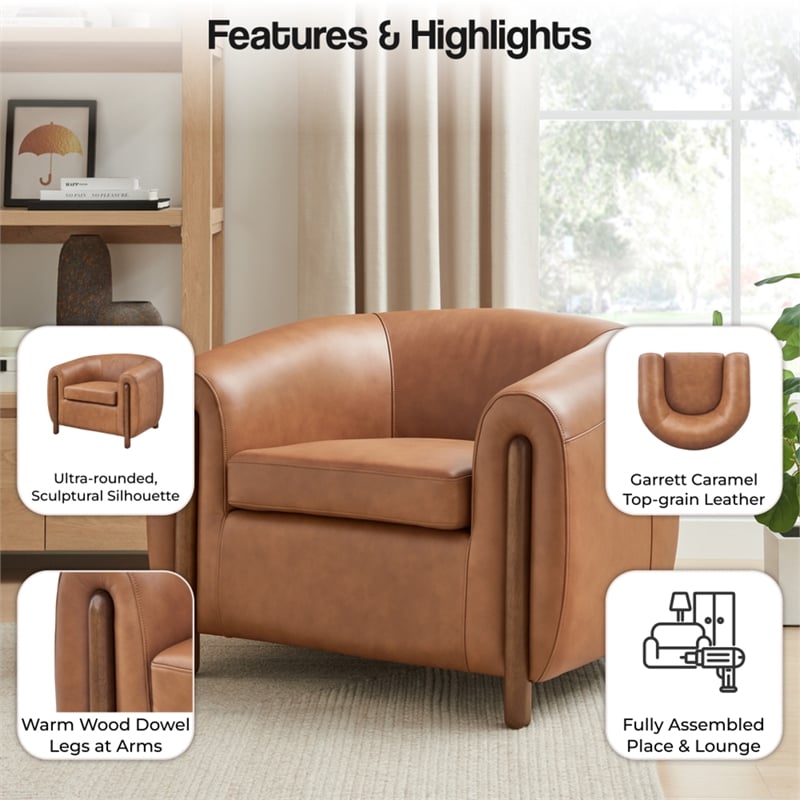New Pacific Direct Cordelia Top Grain Leather Accent Arm Chair in Brown