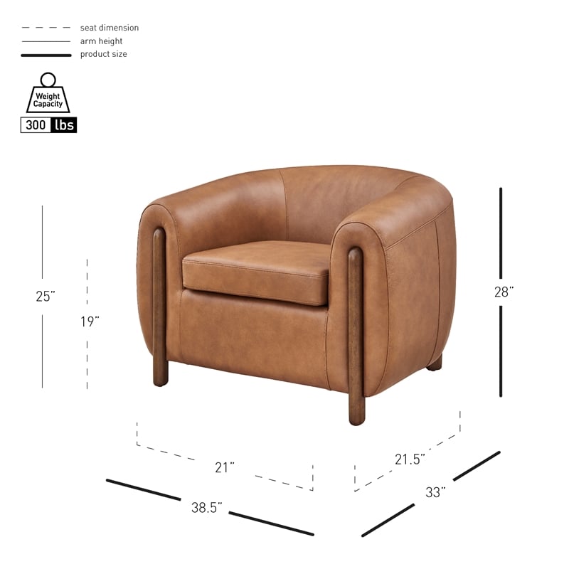 New Pacific Direct Cordelia Top Grain Leather Accent Arm Chair in Brown