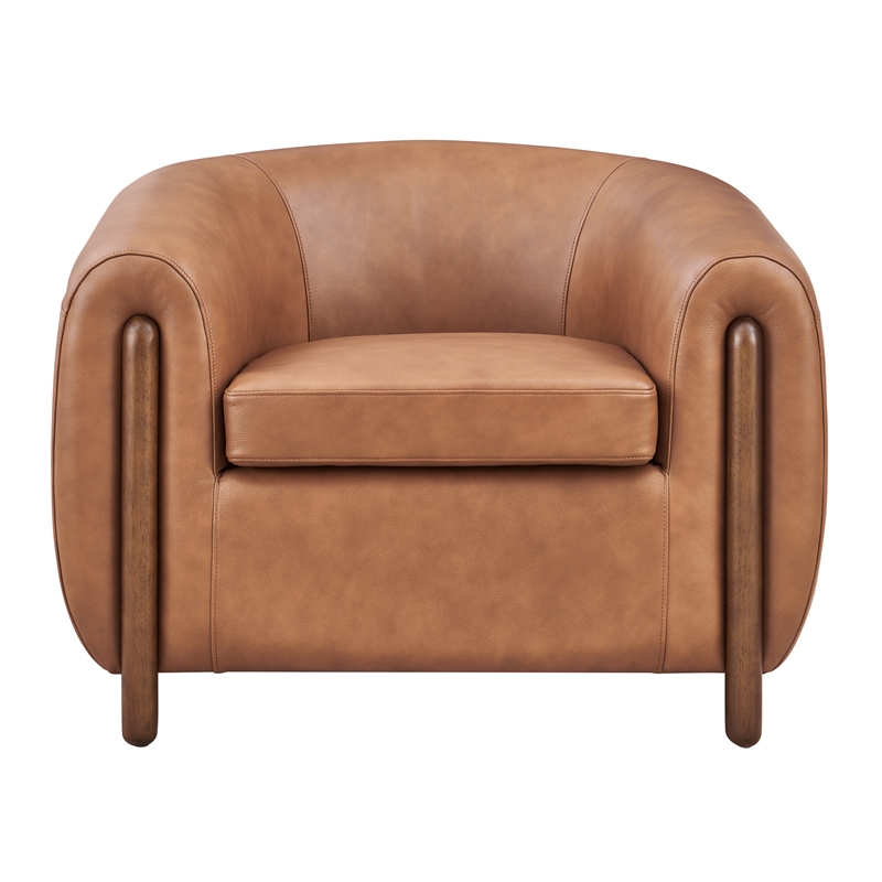 New Pacific Direct Cordelia Top Grain Leather Accent Arm Chair in Brown