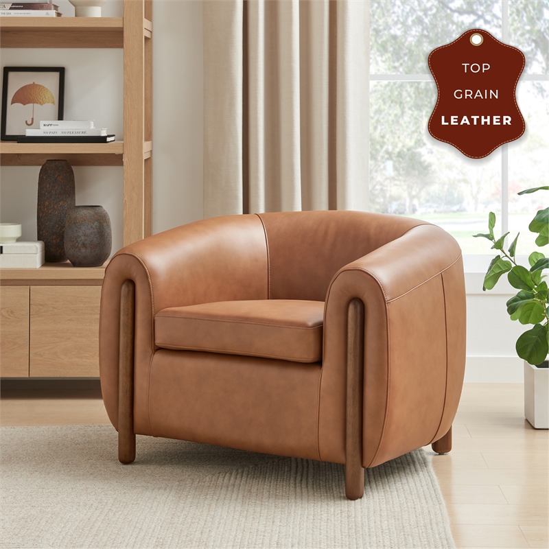 New Pacific Direct Cordelia Top Grain Leather Accent Arm Chair in Brown