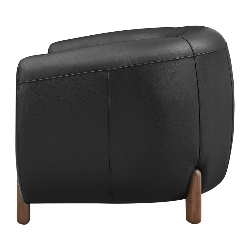New Pacific Direct Cordelia Top Grain Leather Accent Arm Chair in Stolm Black