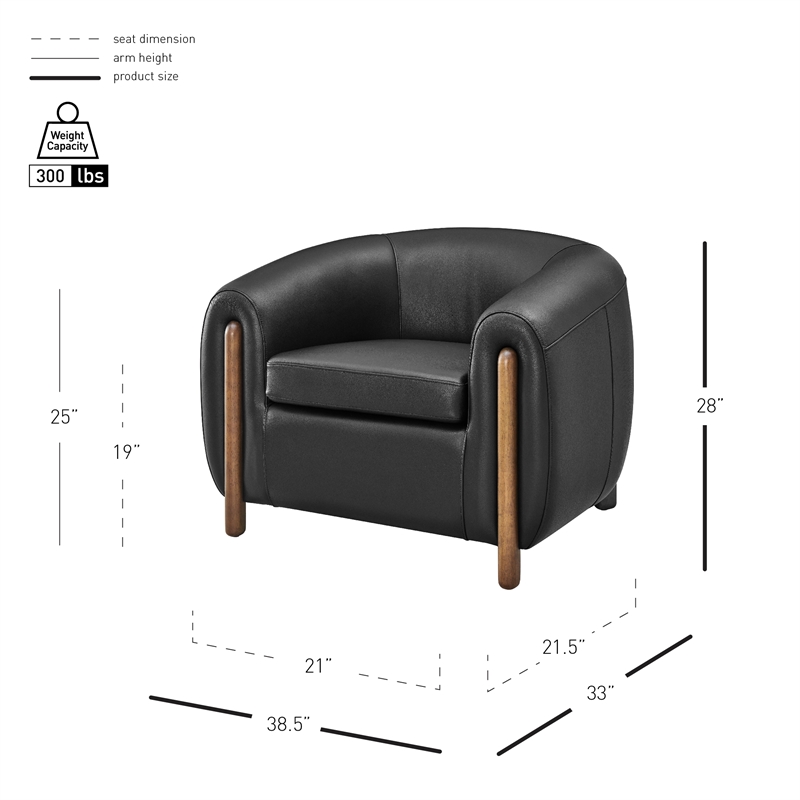 New Pacific Direct Cordelia Top Grain Leather Accent Arm Chair in Stolm Black