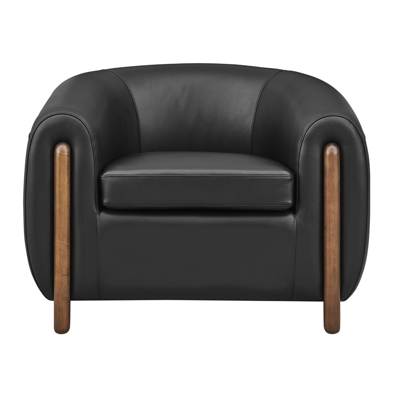 New Pacific Direct Cordelia Top Grain Leather Accent Arm Chair in Stolm Black
