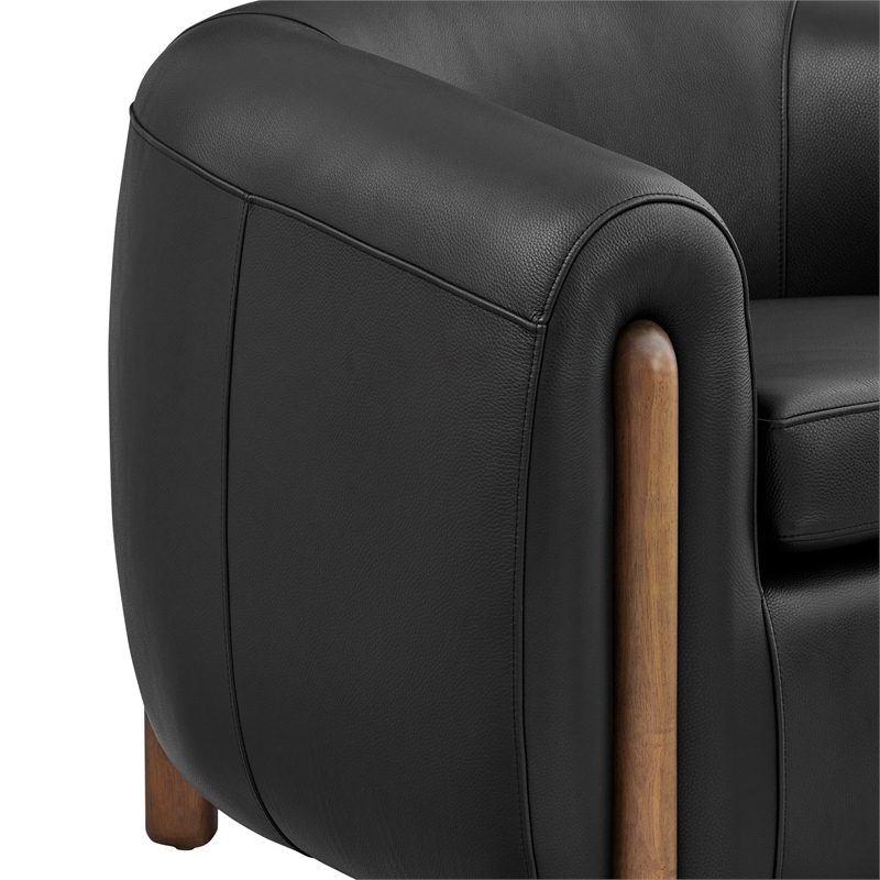 New Pacific Direct Cordelia Top Grain Leather Accent Arm Chair in Stolm Black
