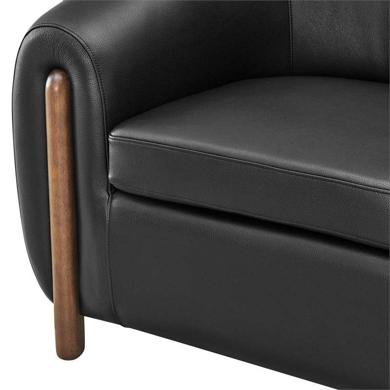 New Pacific Direct Cordelia Top Grain Leather Accent Arm Chair in Stolm Black