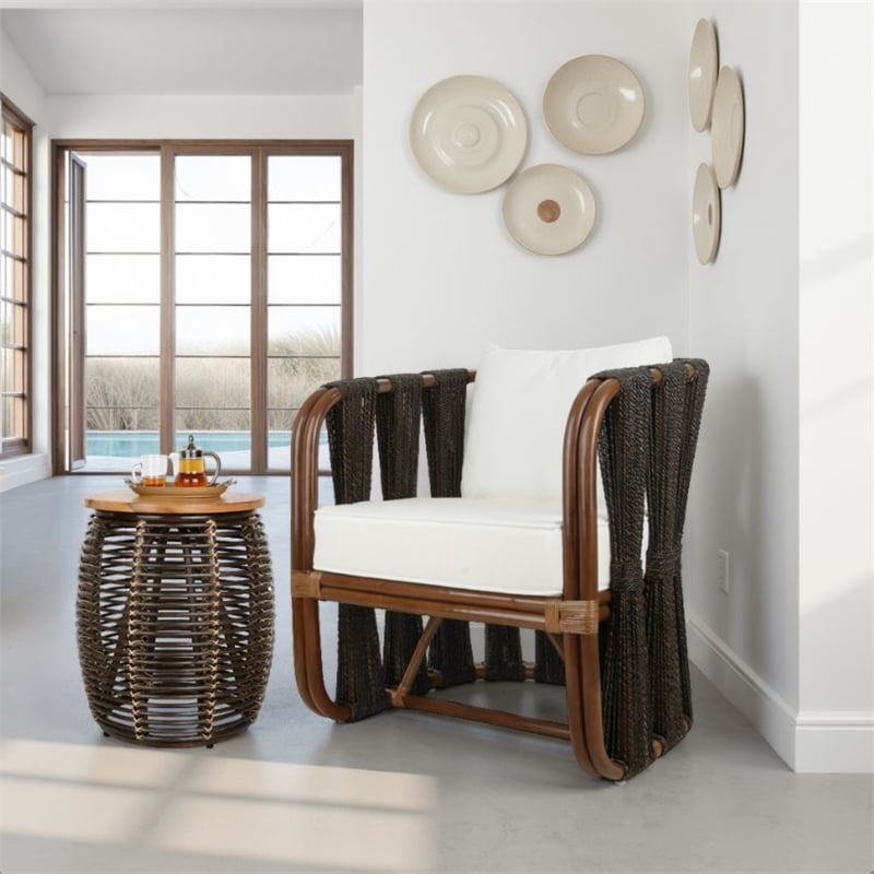 New Pacific Direct Shanaya Rattan Accent Arm Chair w/ Abaca in Cane Brown