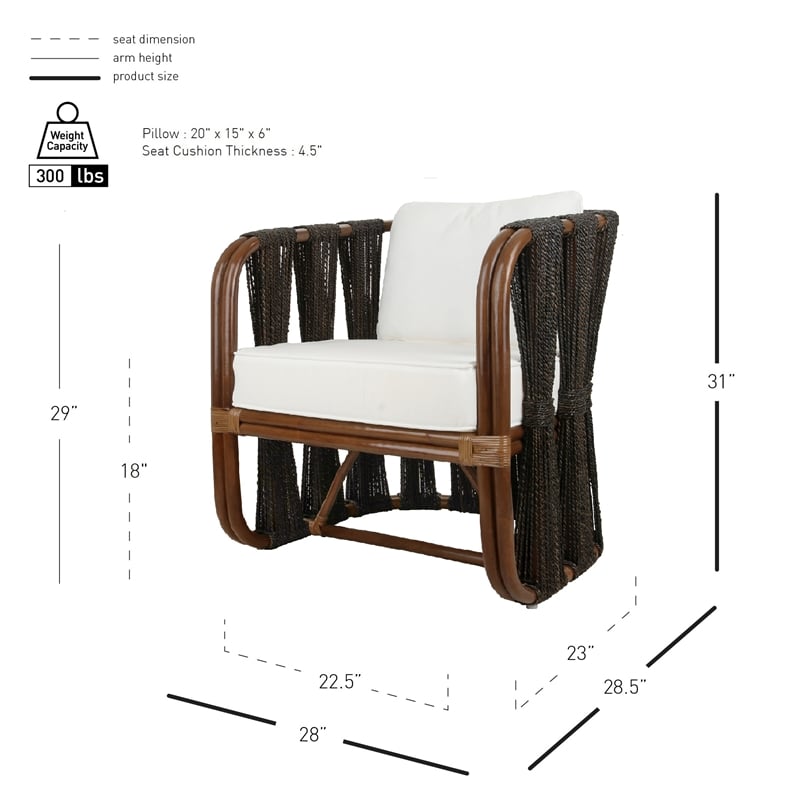 New Pacific Direct Shanaya Rattan Accent Arm Chair w/ Abaca in Cane Brown