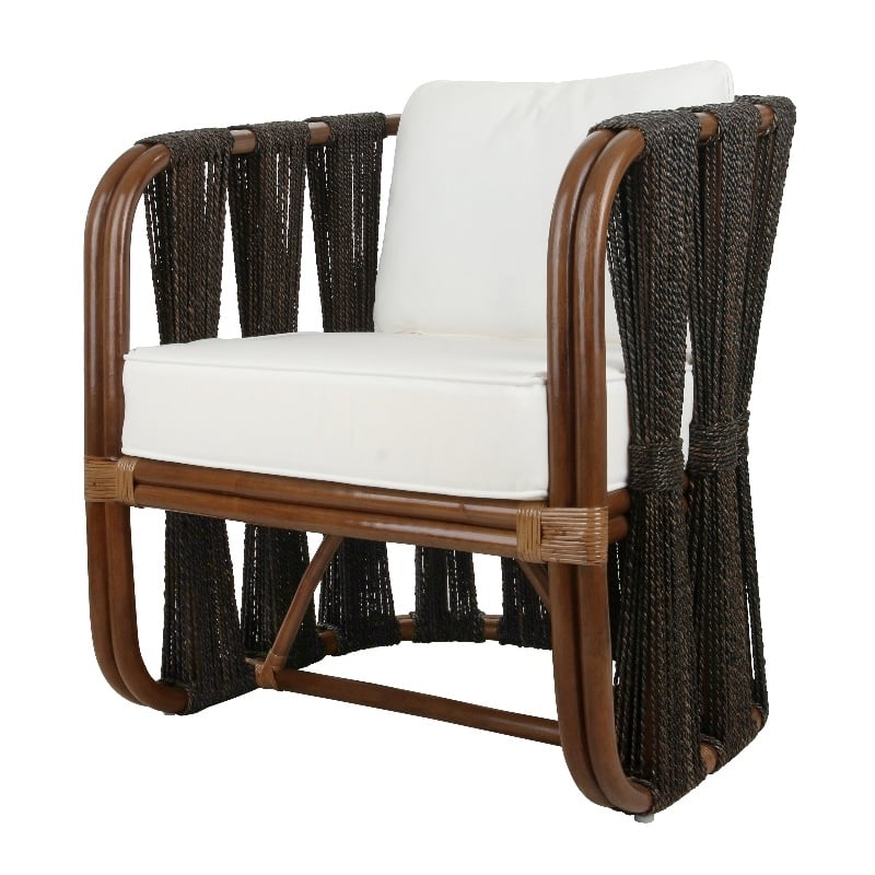 New Pacific Direct Shanaya Rattan Accent Arm Chair w/ Abaca in Cane Brown