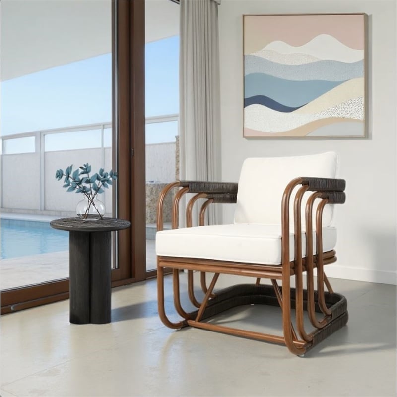 New Pacific Direct Kimori Rattan Accent Arm Chair in Cane Brown/Espresso Brown
