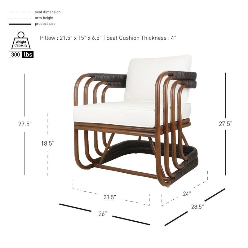 New Pacific Direct Kimori Rattan Accent Arm Chair in Cane Brown/Espresso Brown