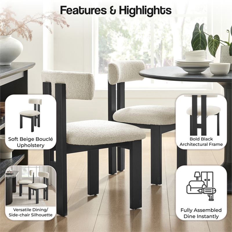 NPD Furniture Hailey Boucle Dining Side Chair Black frame in Beige