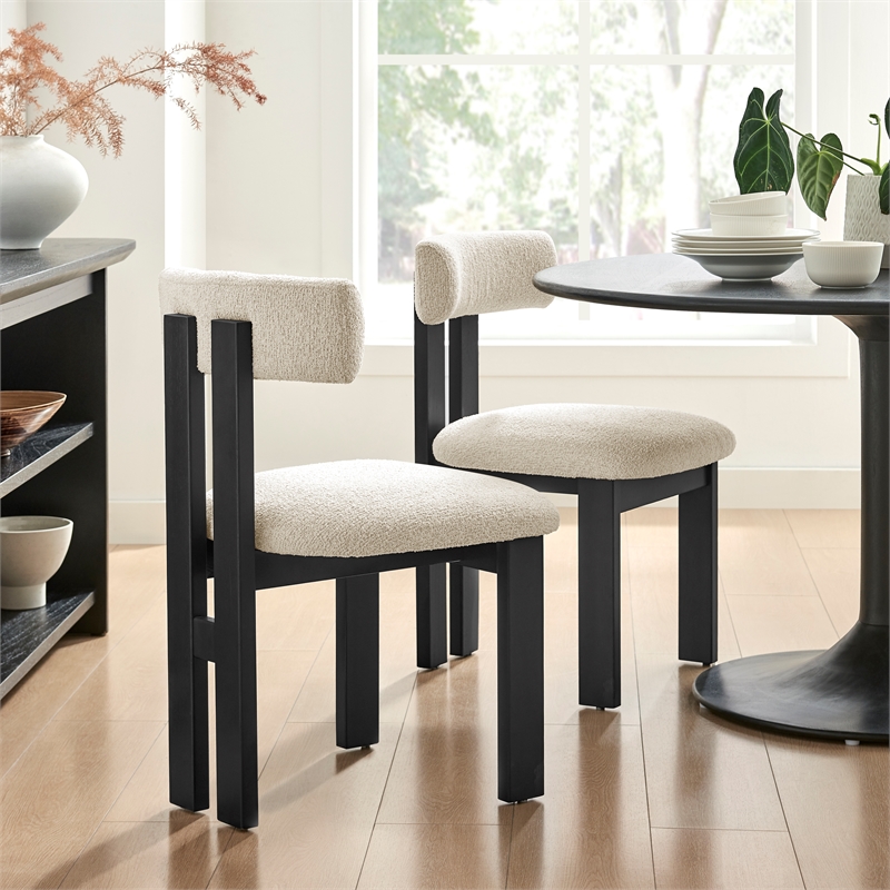NPD Furniture Hailey Boucle Dining Side Chair Black frame in Beige