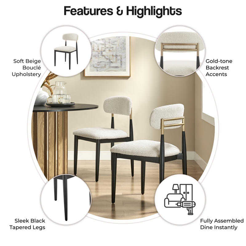 NPD Furniture Verna Boucle Dining Side Chair Black Frame in Palladian Beige