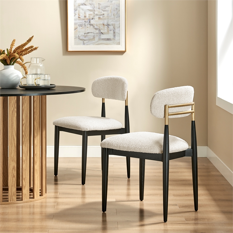 NPD Furniture Verna Boucle Dining Side Chair Black Frame in Palladian Beige
