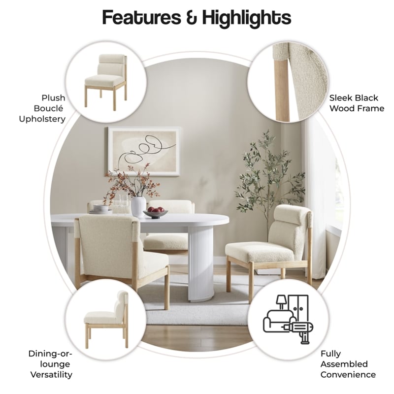 NPD Furniture Micah Boucle Dining Side Chair NWO Frame in Palladian Beige