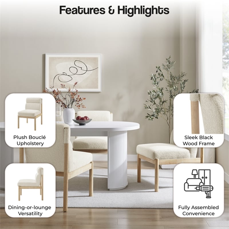 NPD Furniture Micah Boucle Dining Side Chair NWO Frame in Palladian Beige