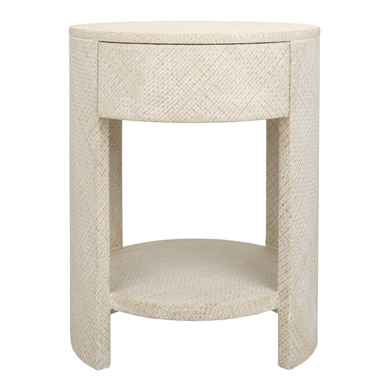 NPD Furniture Zivon Round Nightstand/Side Table in Whitewash