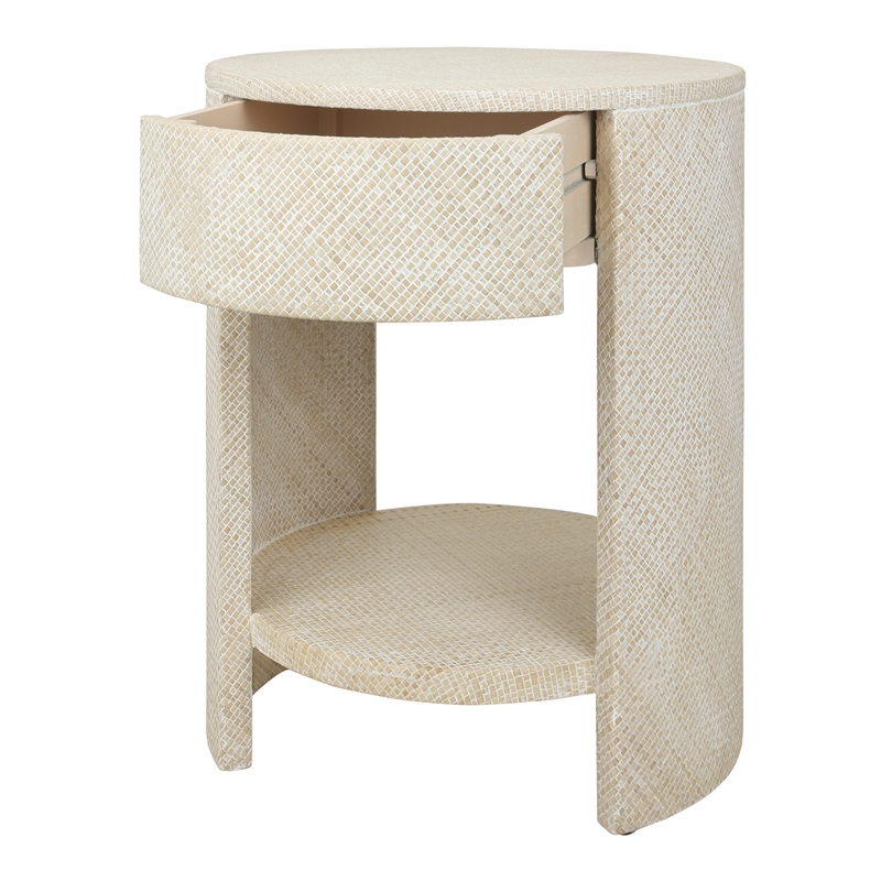 NPD Furniture Zivon Round Nightstand/Side Table in Whitewash