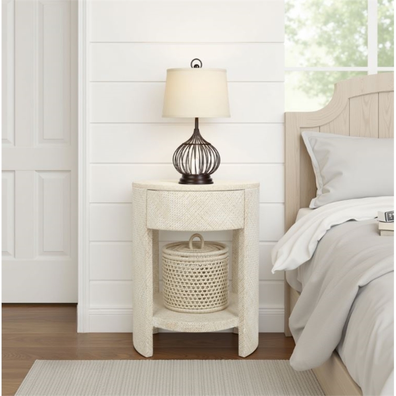 NPD Furniture Zivon Round Nightstand/Side Table in Whitewash