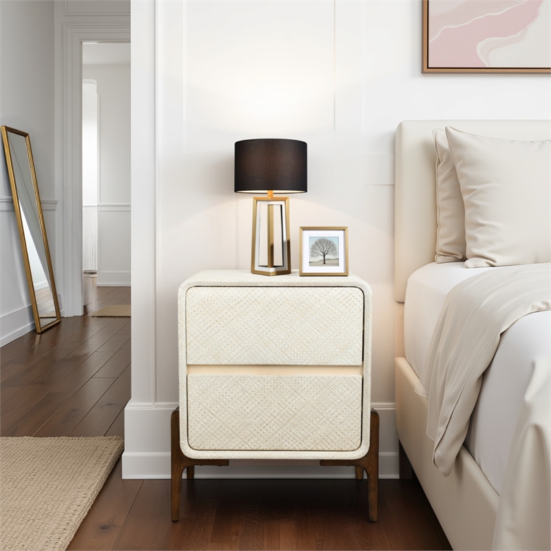 NPD Furniture Lotie KD Nightstand/Side Table 2 Drawers Walnut Legs in White