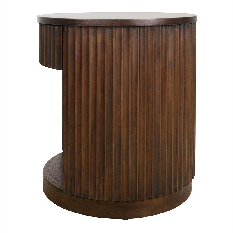 NPD Furniture Truro Round Nightstand/Side Table in Rustic Walnut