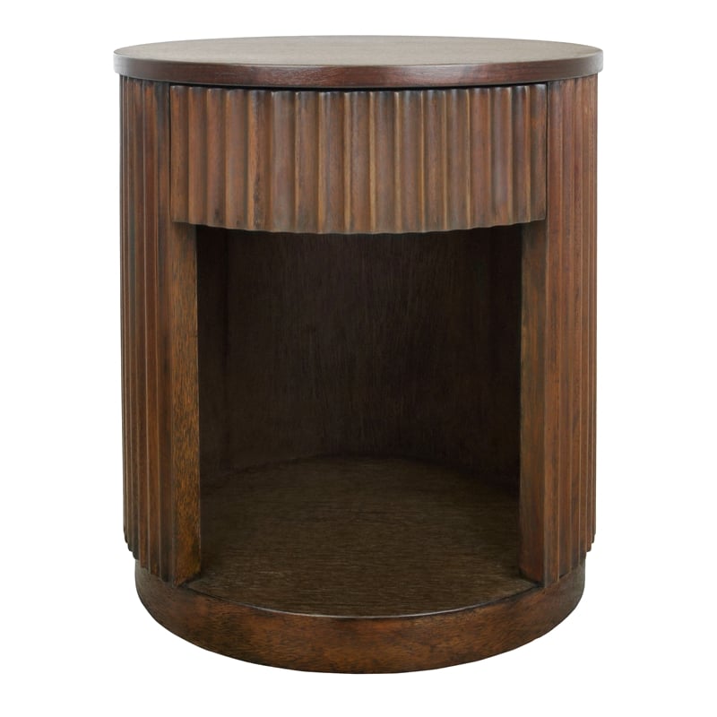 NPD Furniture Truro Round Nightstand/Side Table in Rustic Walnut