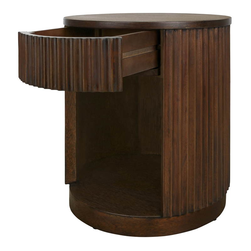 NPD Furniture Truro Round Nightstand/Side Table in Rustic Walnut