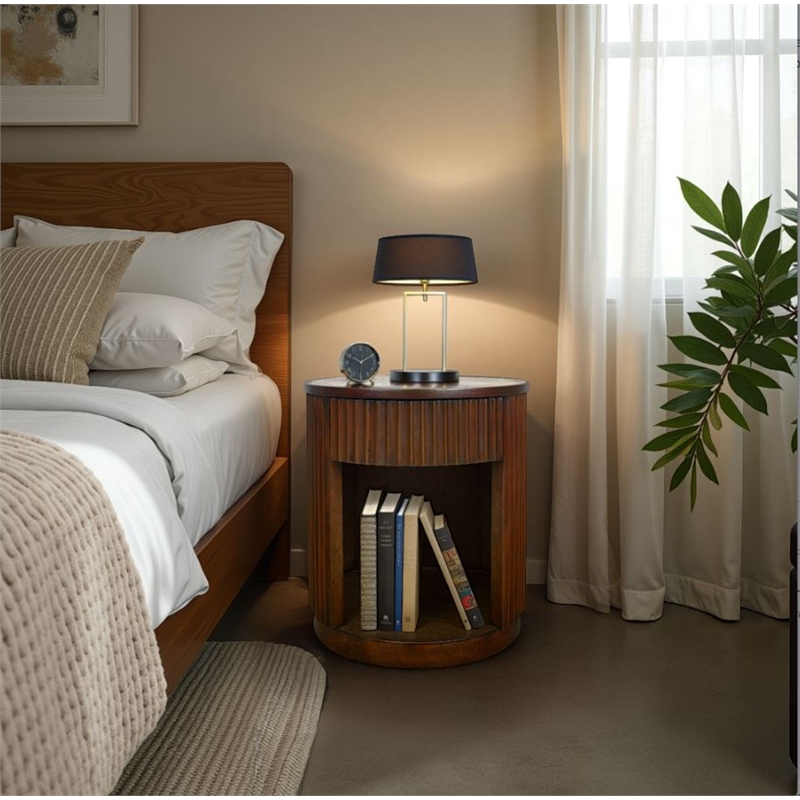 NPD Furniture Truro Round Nightstand/Side Table in Rustic Walnut