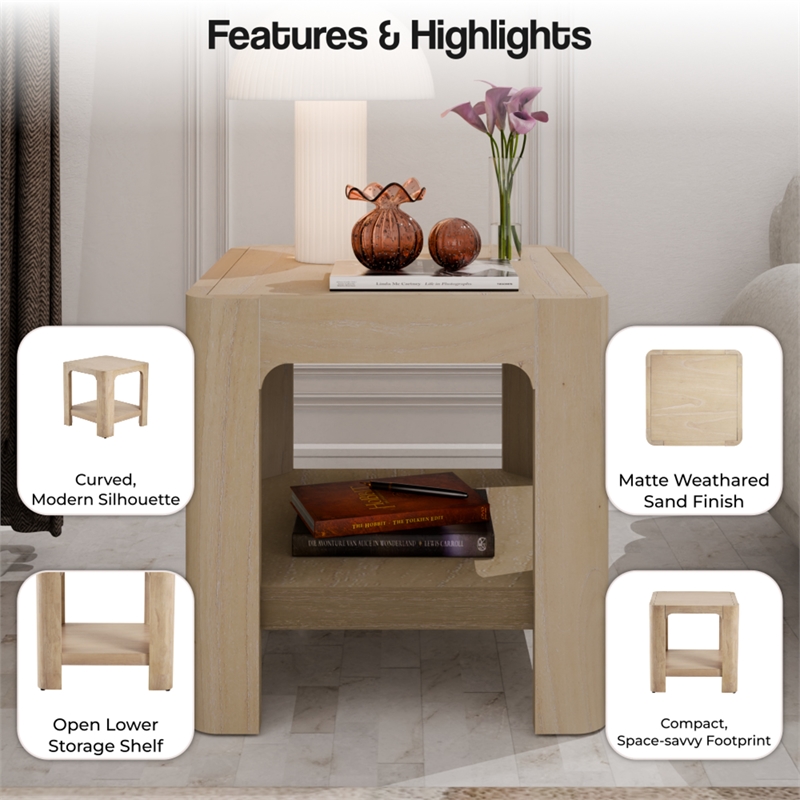 NPD Furniture Trevin KD Side/End Table with Open Shelf in Weathered Sand