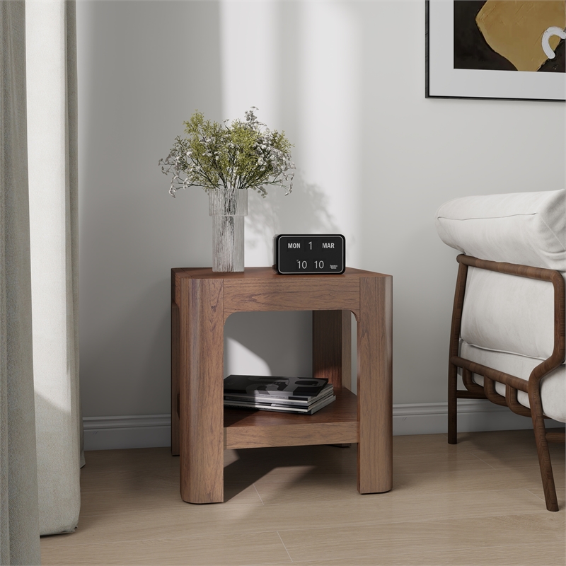 NPD Furniture Trevin KD Side/End Table with Open Shelf in Walnut