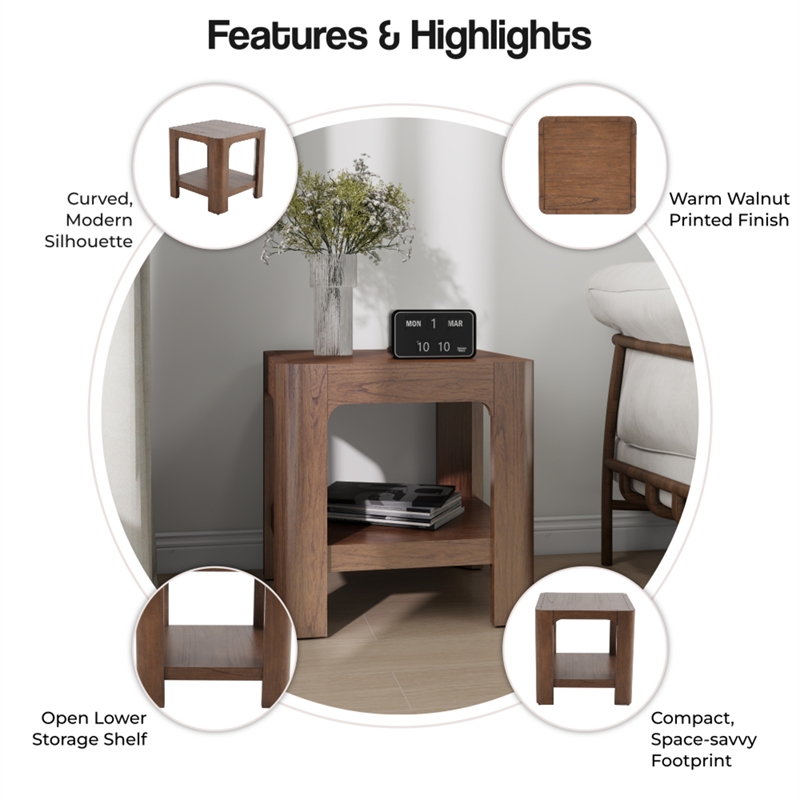 NPD Furniture Trevin KD Side/End Table with Open Shelf in Walnut