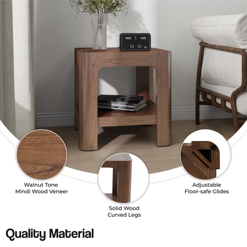 NPD Furniture Trevin KD Side/End Table with Open Shelf in Walnut