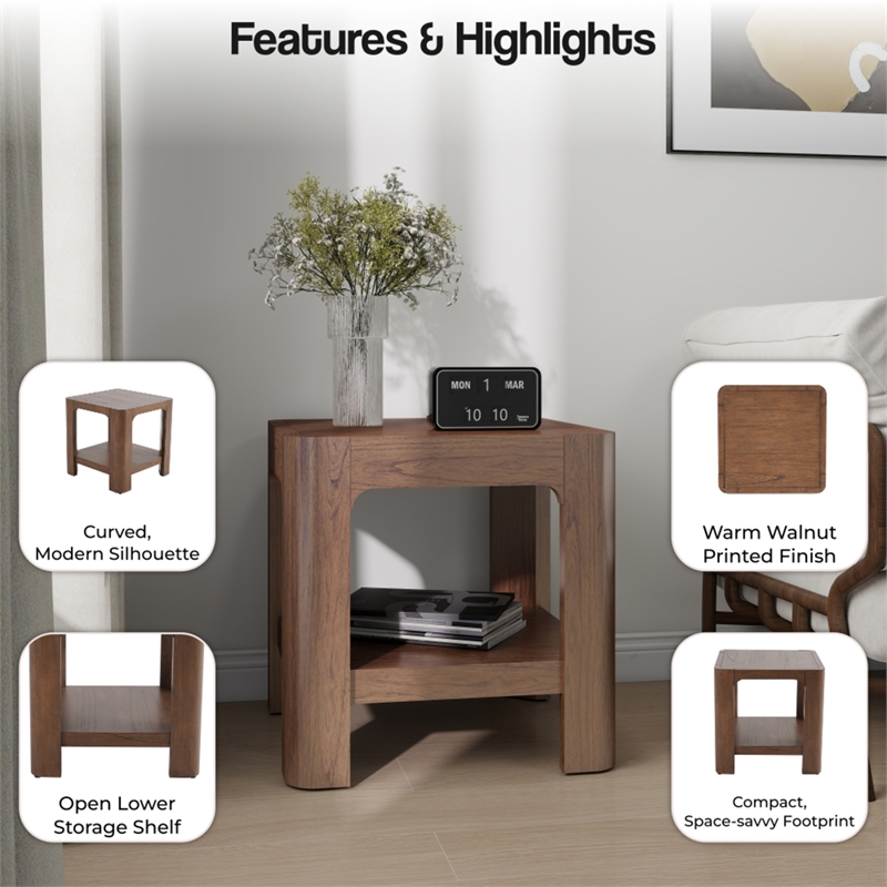 NPD Furniture Trevin KD Side/End Table with Open Shelf in Walnut